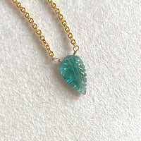 Carved Paraiba Tourmaline Leaf Pendant Necklace
