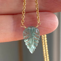 Carved Paraiba Tourmaline Leaf Pendant Necklace