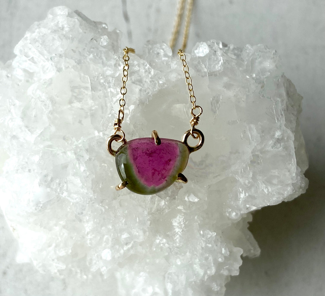 Bicolor Watermelon Tourmaline Pendant Necklace, October Birthstone Necklace