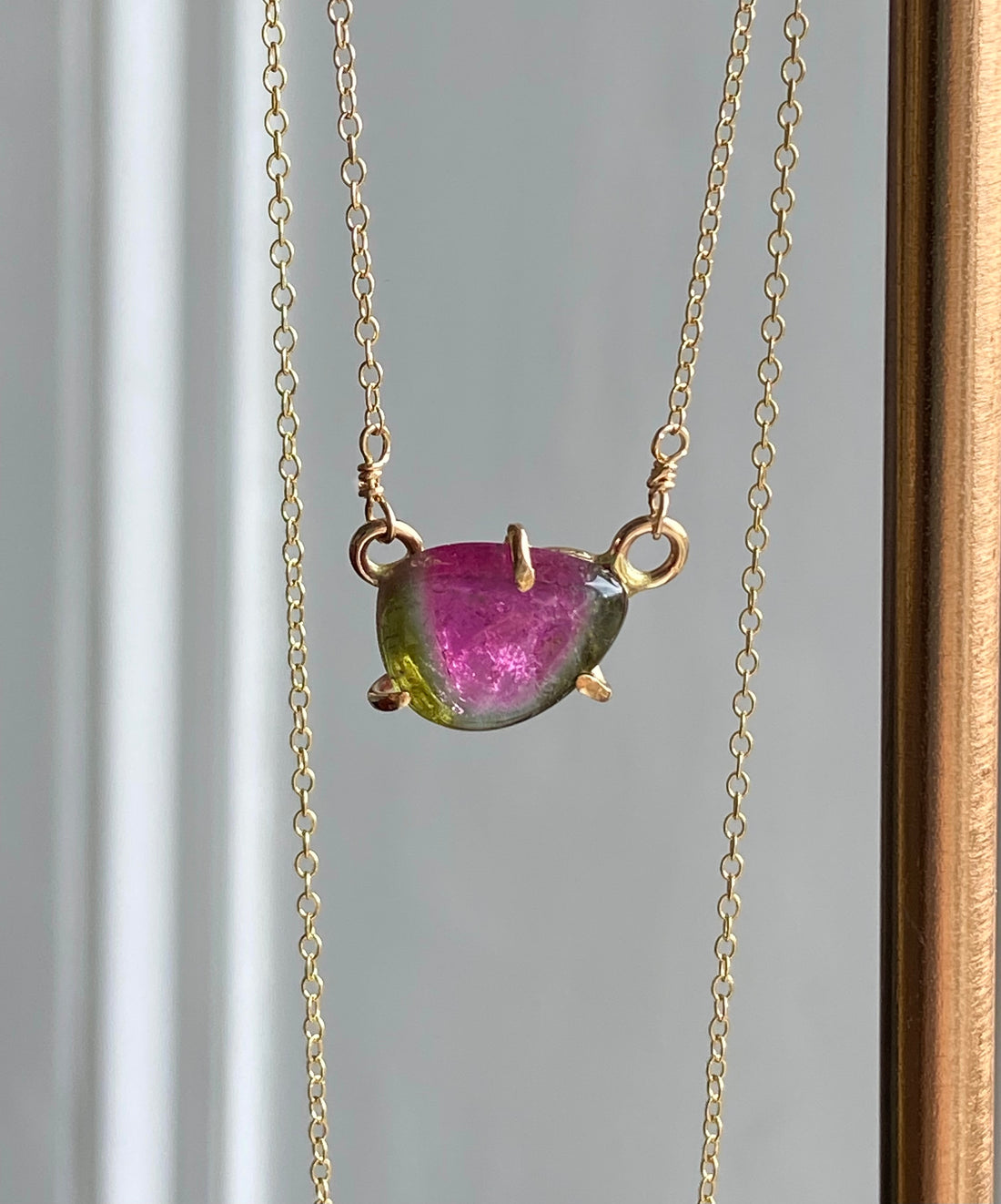 Bicolor Watermelon Tourmaline Pendant Necklace, October Birthstone Necklace