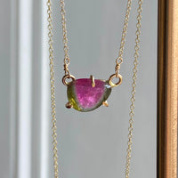 Bicolor Watermelon Tourmaline Pendant Necklace, October Birthstone Necklace