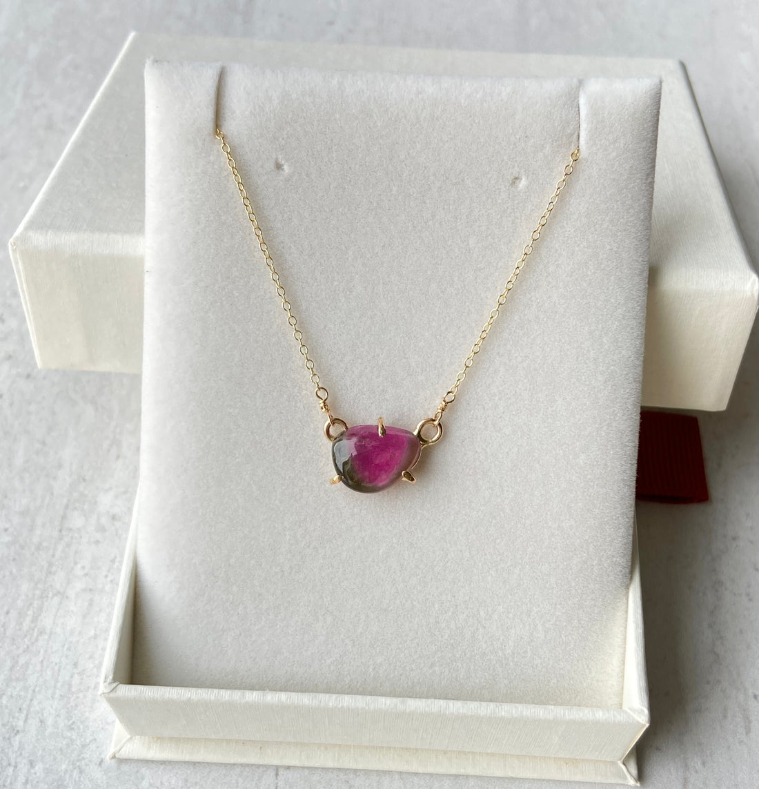 Bicolor Watermelon Tourmaline Pendant Necklace, October Birthstone Necklace