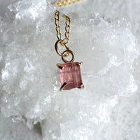 Raw Raspberry Pink Tourmaline Pendant Necklace, October Birthstone Necklace