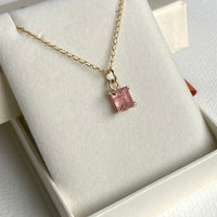 Raw Raspberry Pink Tourmaline Pendant Necklace, October Birthstone Necklace
