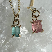 Raw Raspberry Pink Tourmaline Pendant Necklace, October Birthstone Necklace