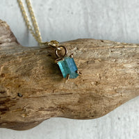 Raw Paraiba Tourmaline Pendant Necklace, October Birthstone Necklace