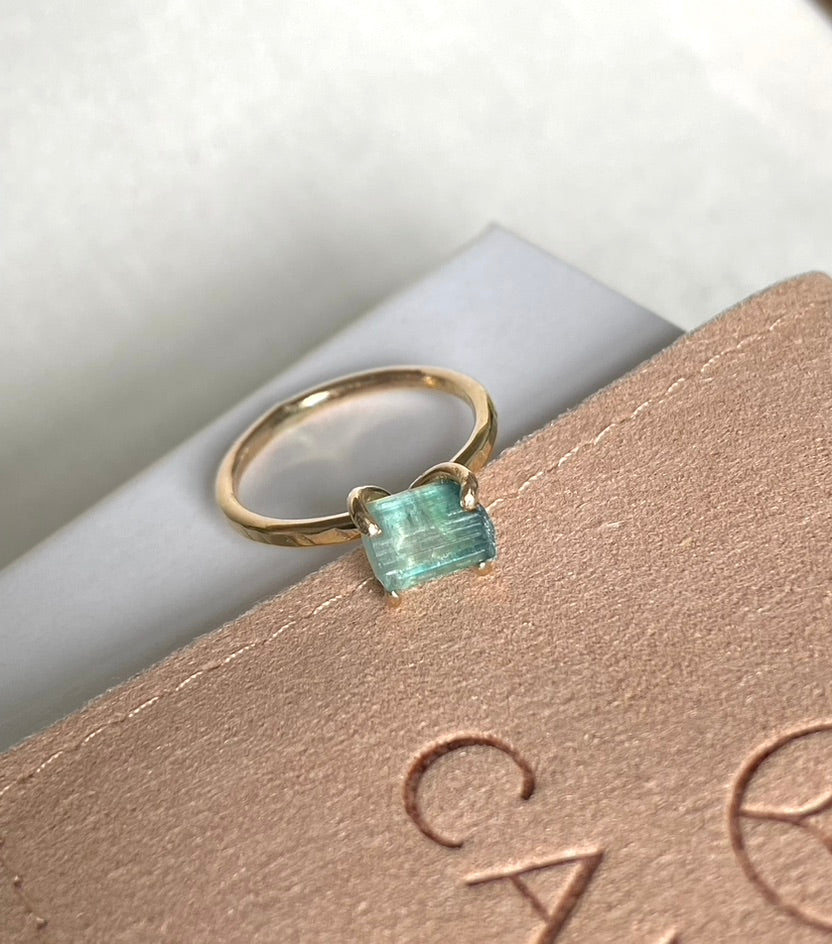Raw Paraiba Blue Tourmaline Ring, October Birthstone Ring