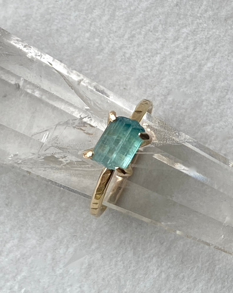 Raw Paraiba Blue Tourmaline Ring, October Birthstone Ring