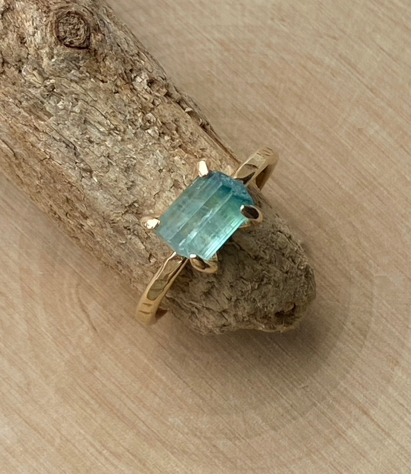 Raw Paraiba Blue Tourmaline Ring, October Birthstone Ring