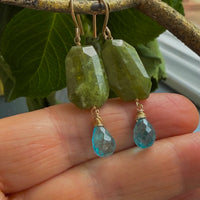 Vesuvianite (Idocrase) and Neon Apatite Earrings