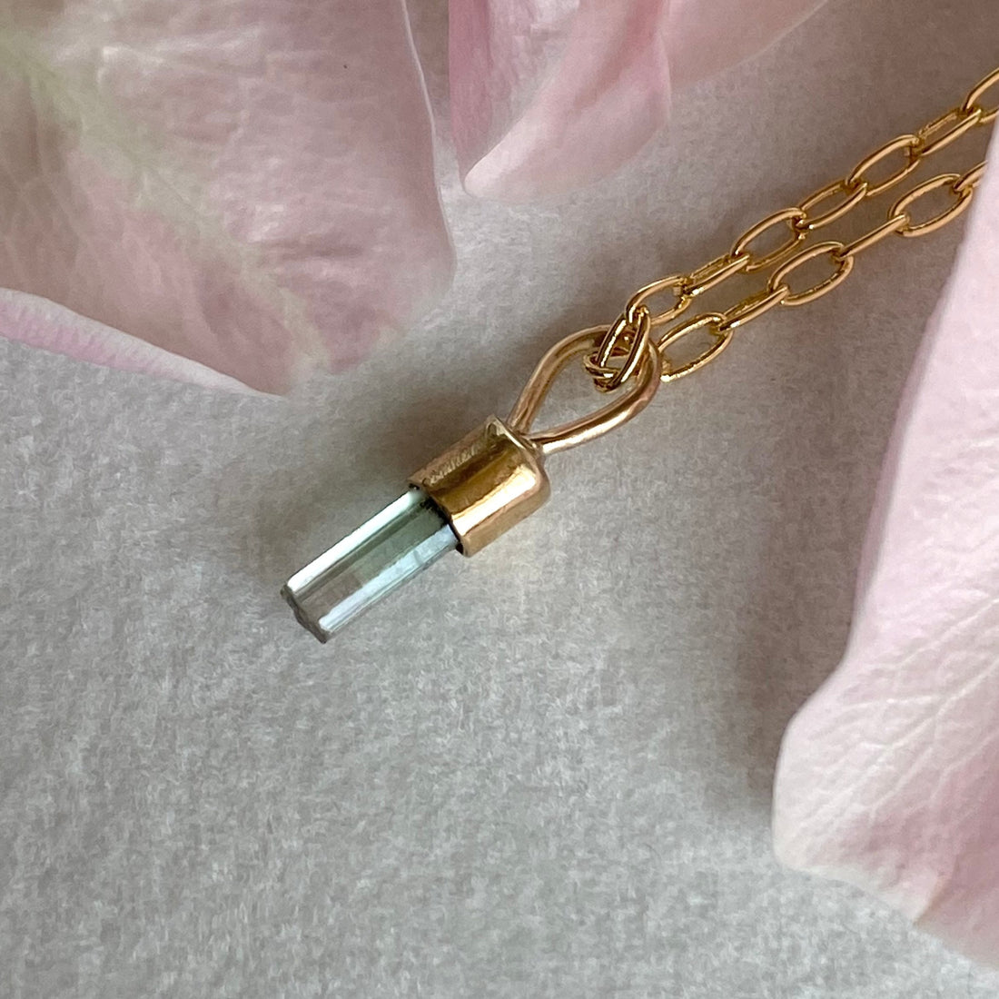 Raw Bicolor Watermelon Tourmaline Crystal Pendant Necklace, October Birthstone Gift