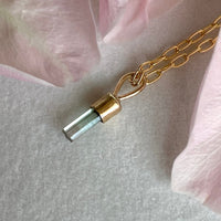 Raw Bicolor Watermelon Tourmaline Crystal Pendant Necklace, October Birthstone Gift