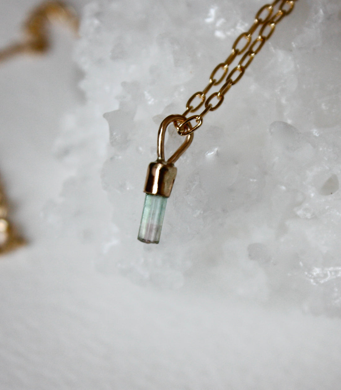 Raw Bicolor Watermelon Tourmaline Crystal Pendant Necklace, October Birthstone Gift