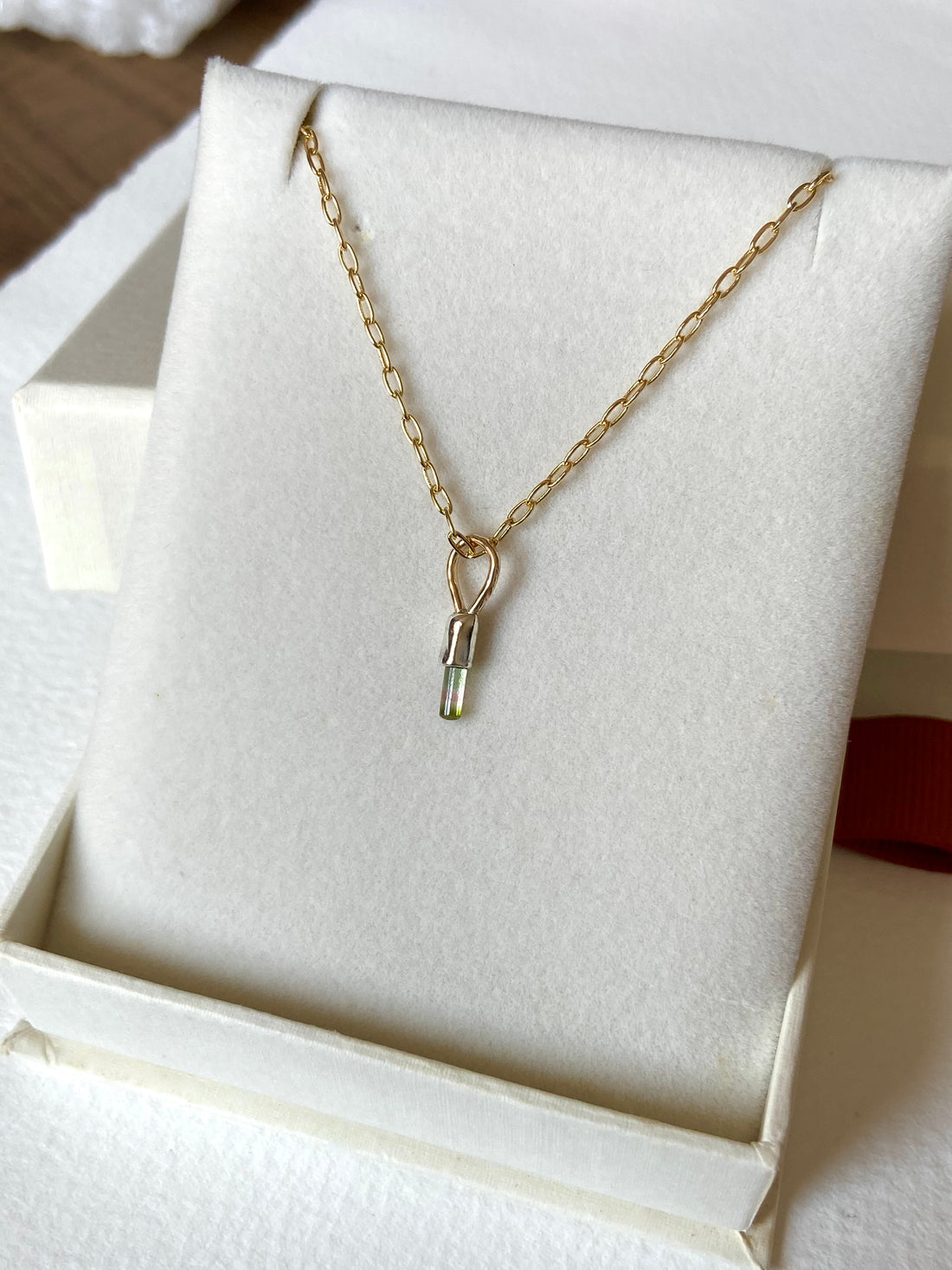 Watermelon Bicolor Tourmaline Crystal Pendant Necklace, October Birthstone Gift