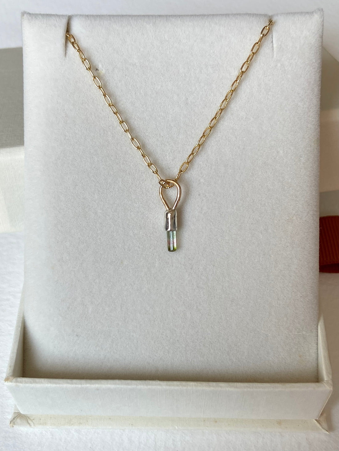 Watermelon Bicolor Tourmaline Crystal Pendant Necklace, October Birthstone Gift