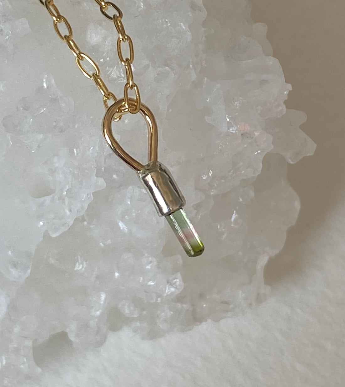 Watermelon Bicolor Tourmaline Crystal Pendant Necklace, October Birthstone Gift