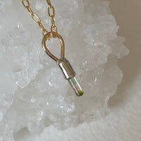 Watermelon Bicolor Tourmaline Crystal Pendant Necklace, October Birthstone Gift