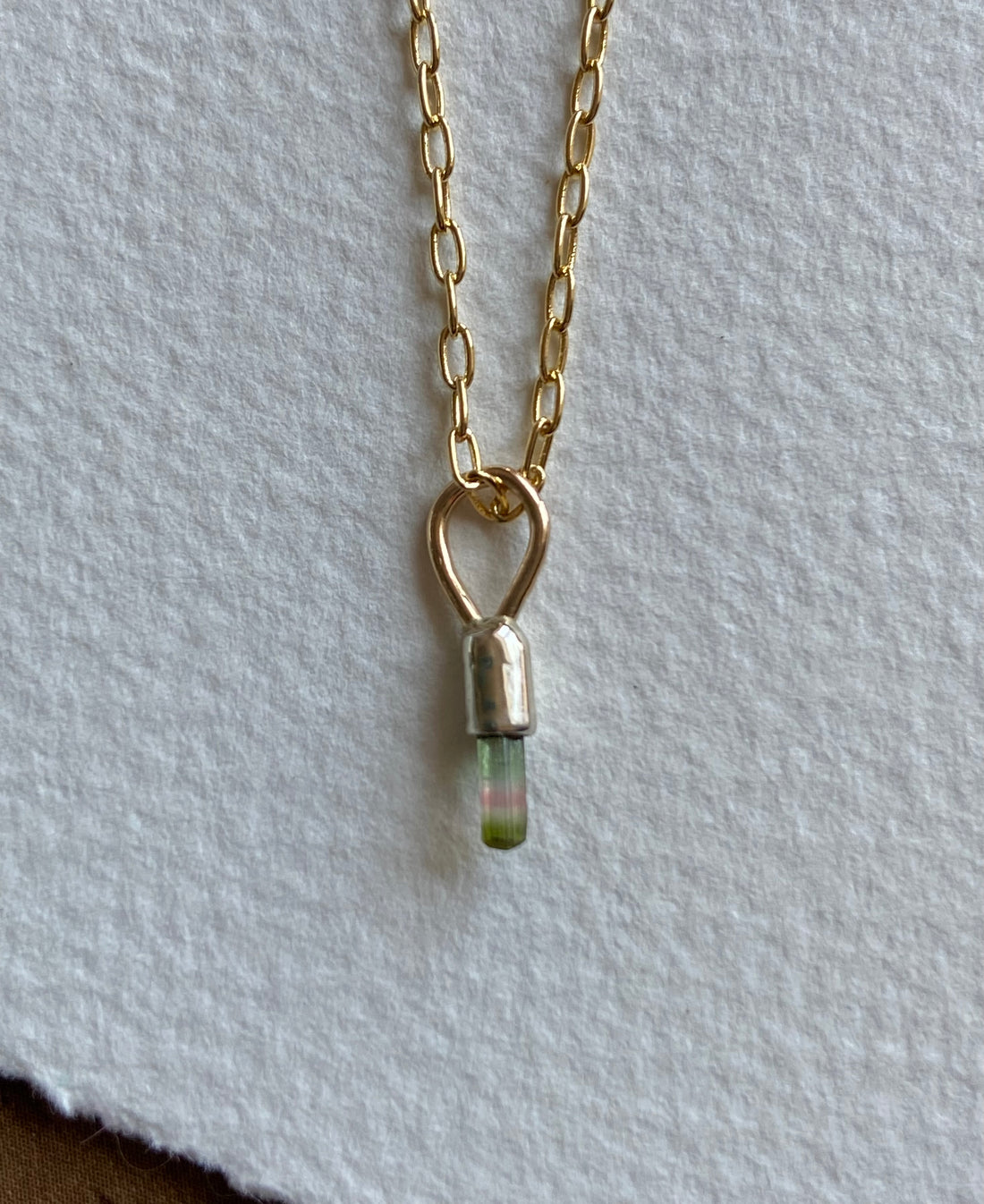 Watermelon Bicolor Tourmaline Crystal Pendant Necklace, October Birthstone Gift
