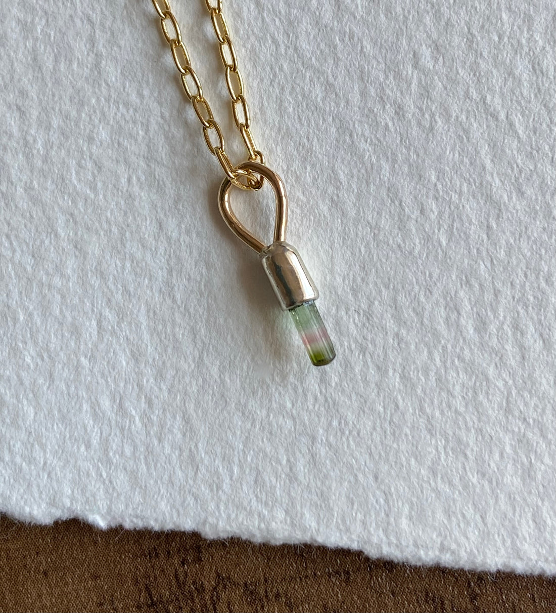 Watermelon Bicolor Tourmaline Crystal Pendant Necklace, October Birthstone Gift