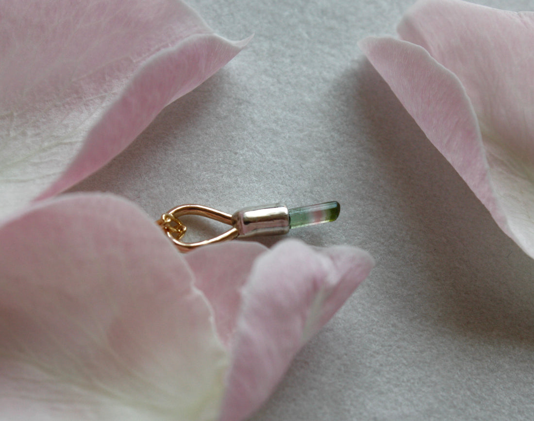Watermelon Bicolor Tourmaline Crystal Pendant Necklace, October Birthstone Gift