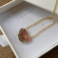Watermelon Tourmaline Slice Necklace, October Birthstone Necklace