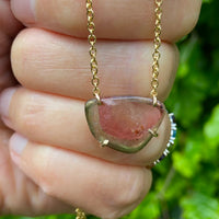 Watermelon Tourmaline Slice Necklace, October Birthstone Necklace