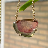 Watermelon Tourmaline Slice Necklace, October Birthstone Necklace