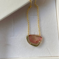 Watermelon Tourmaline Slice Necklace, October Birthstone Necklace