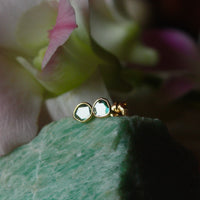 One-of-a-kind 18k Gold Blue Diamond Slice Stud Earrings, April Birthstone Earrings, Bridesmaid Earrings