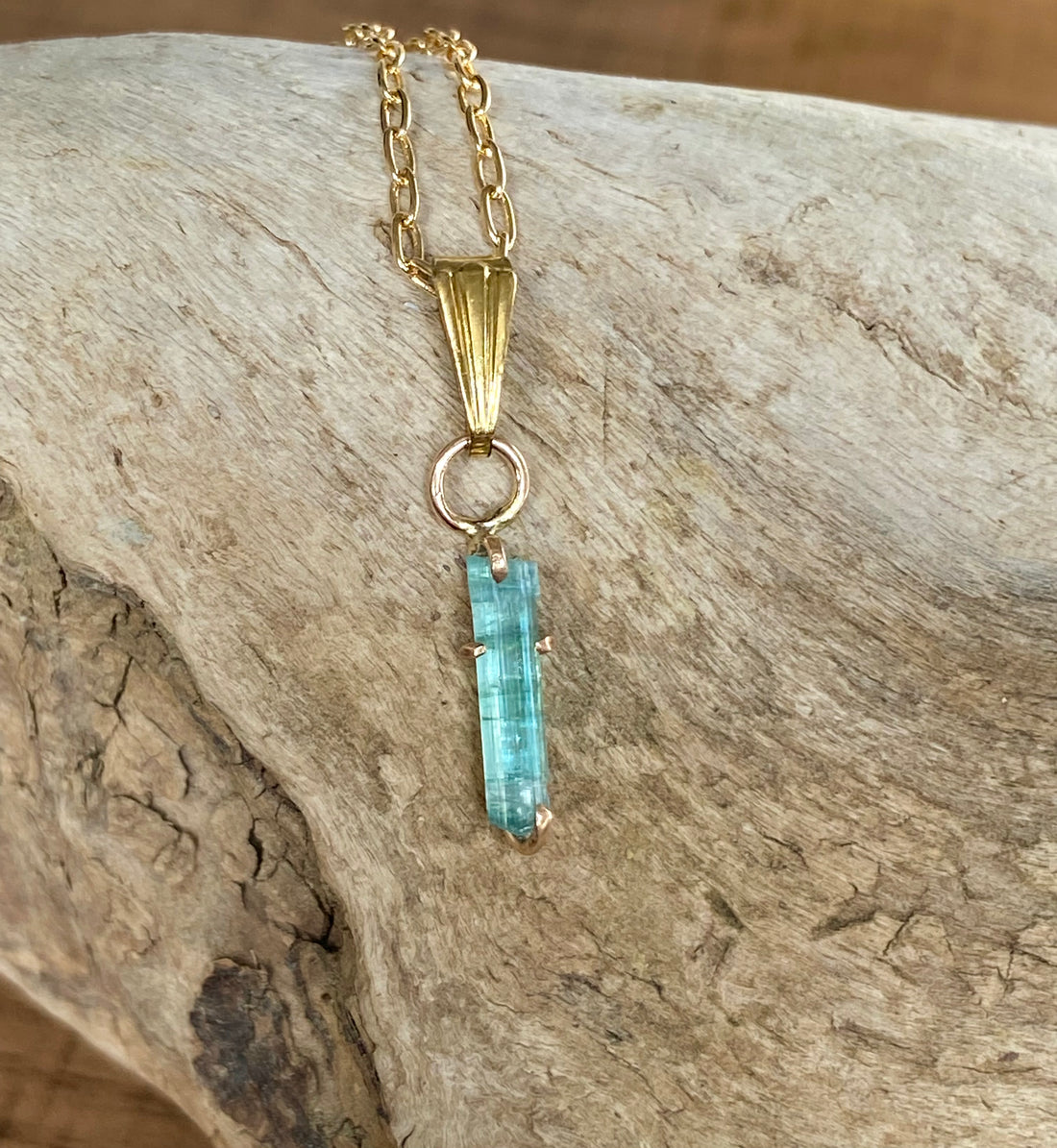 Raw Paraiba Tourmaline Pendant Necklace, October Birthstone Necklace
