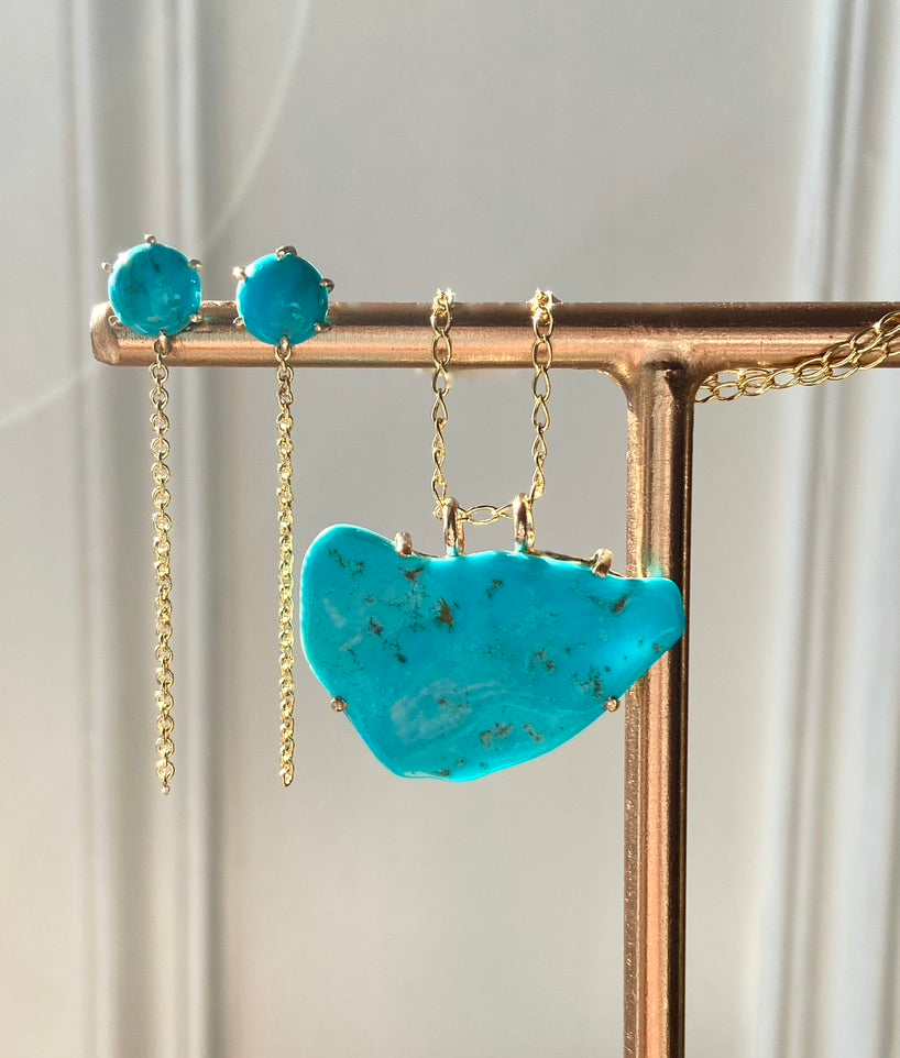 Arizona Turquoise Long Chain Earrings, December Birthstone Earrings