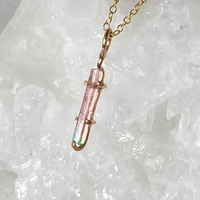 Raw Bicolor Watermelon Tourmaline Crystal Pendant Necklace