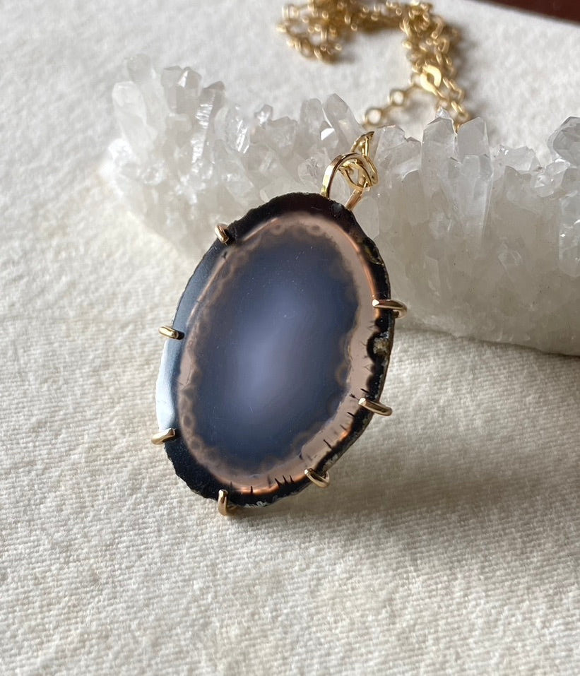Large Brazilian Agate Geode Slice Pendant Necklace