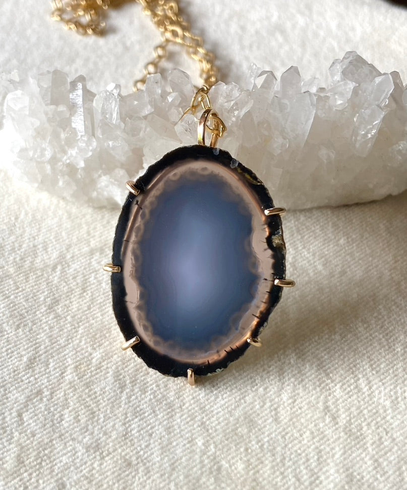 Large Brazilian Agate Geode Slice Pendant Necklace