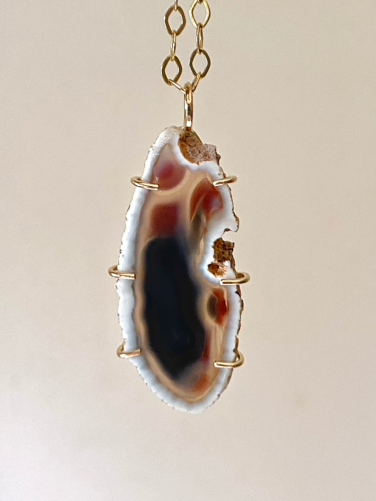 Large Brazilian Agate Geode Slice Pendant Necklace