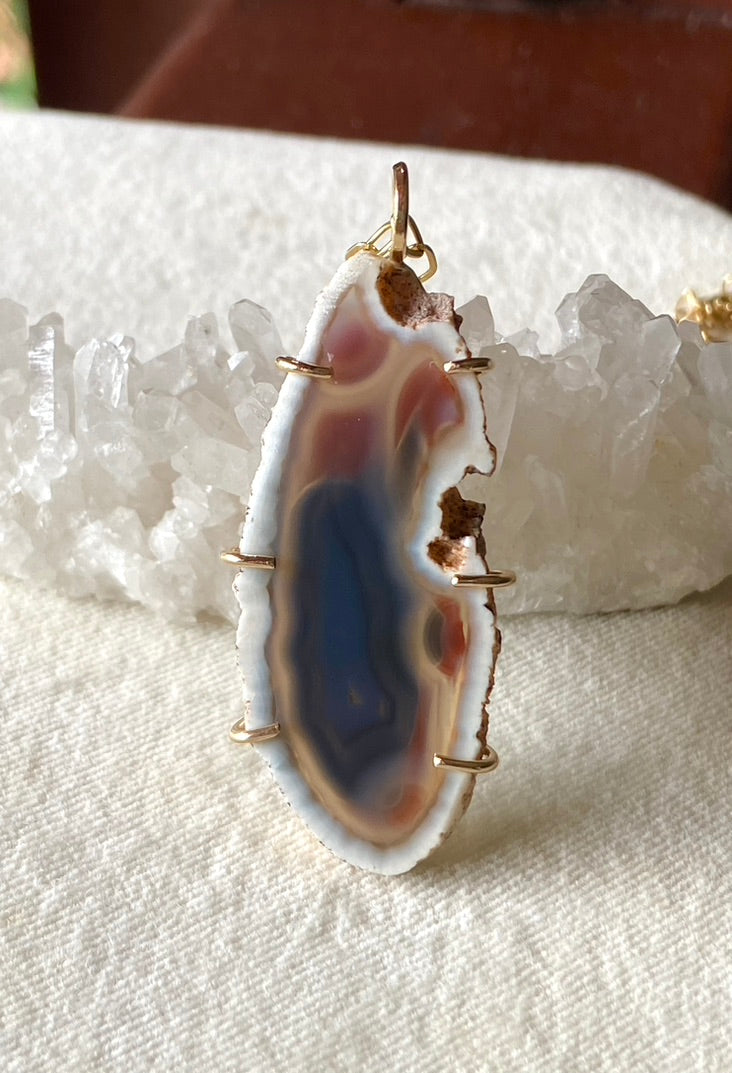 Large Brazilian Agate Geode Slice Pendant Necklace