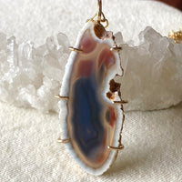 Large Brazilian Agate Geode Slice Pendant Necklace