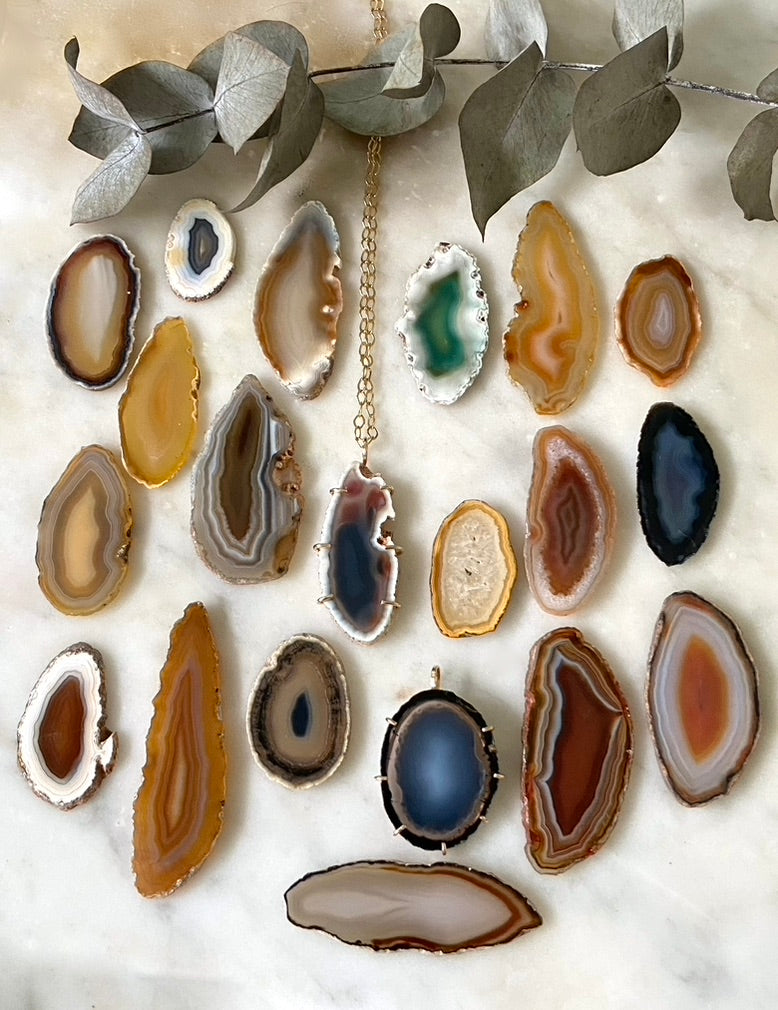 Large Brazilian Agate Geode Slice Pendant Necklace