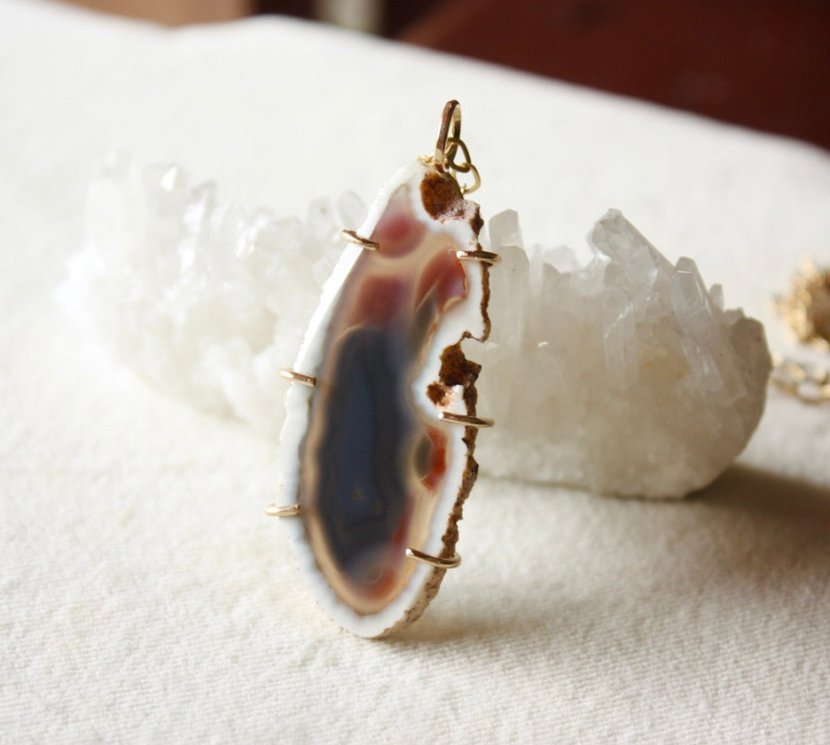 Large Brazilian Agate Geode Slice Pendant Necklace