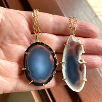 Large Brazilian Agate Geode Slice Pendant Necklace