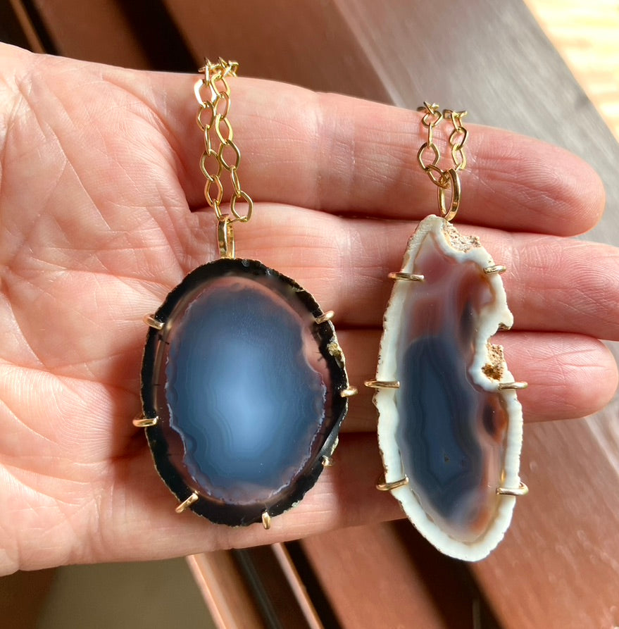 Large Brazilian Agate Geode Slice Pendant Necklace