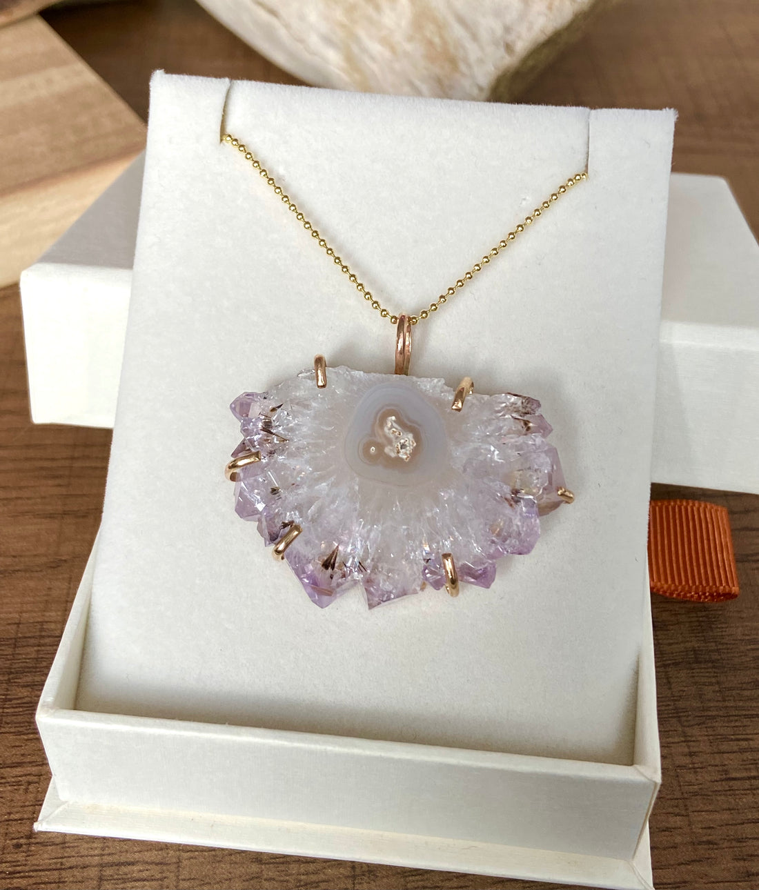 Uruguay Amethyst Stalactite Slice Pendant Necklace, Natural Amethyst Crystal Healing Protective Pendant, February Birthstone