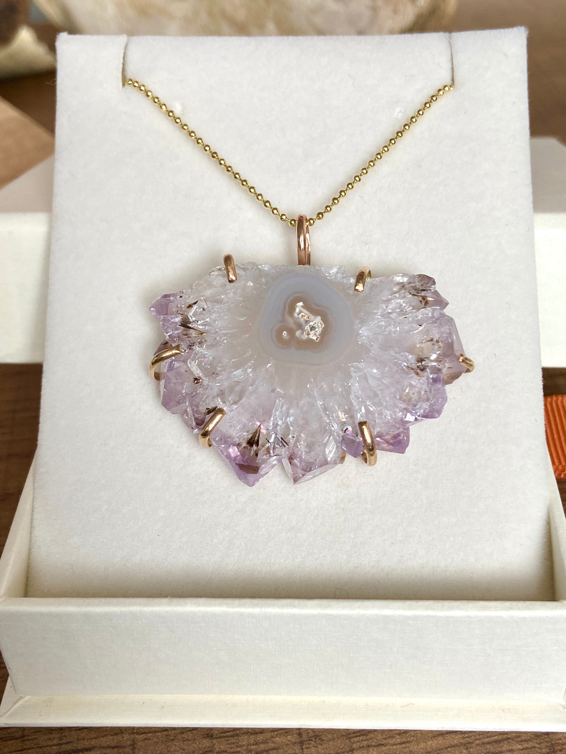 Uruguay Amethyst Stalactite Slice Pendant Necklace, Natural Amethyst Crystal Healing Protective Pendant, February Birthstone