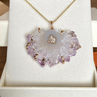Uruguay Amethyst Stalactite Slice Pendant Necklace, Natural Amethyst Crystal Healing Protective Pendant, February Birthstone