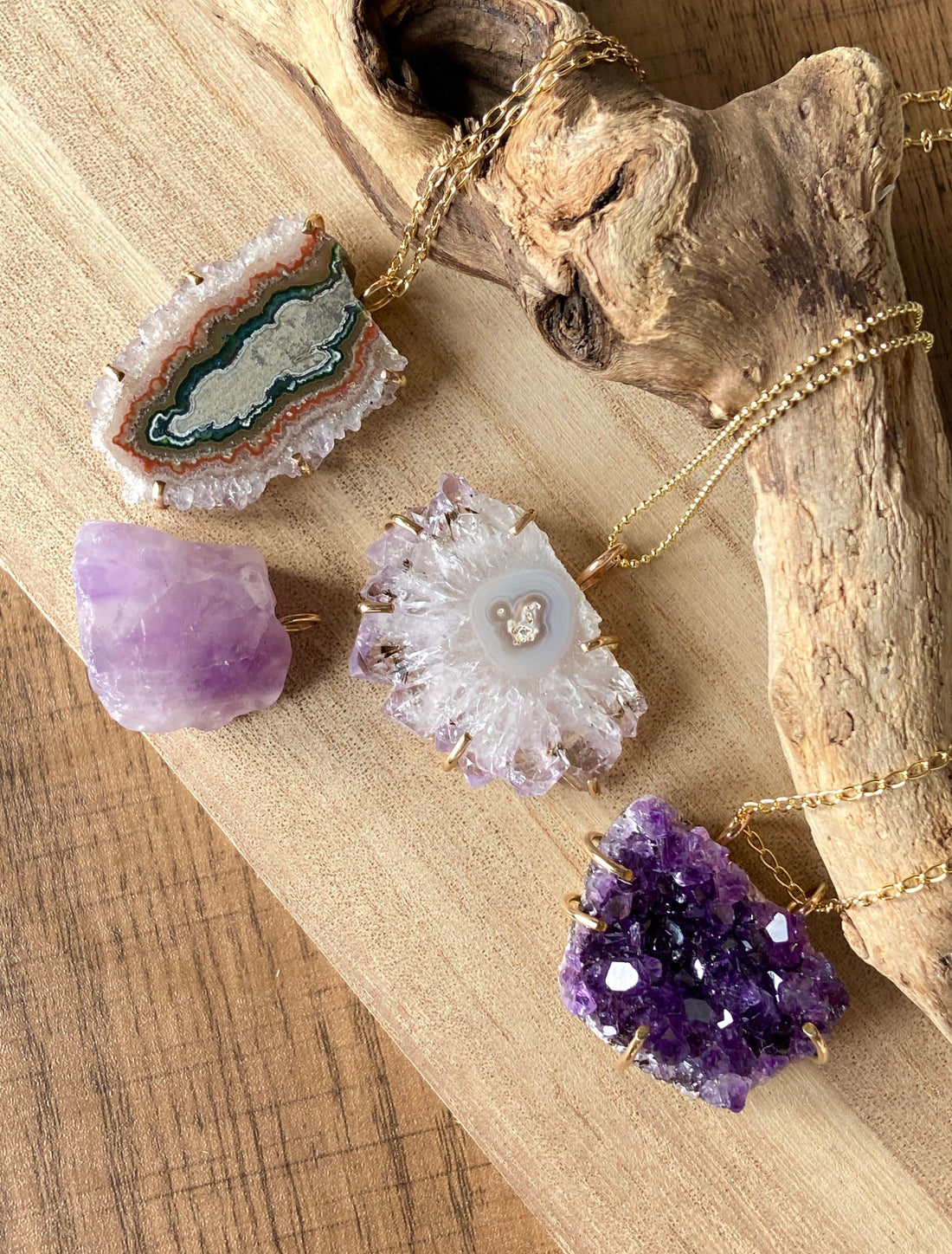 Uruguay Amethyst Stalactite Slice Pendant Necklace, Natural Amethyst Crystal Healing Protective Pendant, February Birthstone