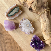 Uruguay Amethyst Stalactite Slice Pendant Necklace, Natural Amethyst Crystal Healing Protective Pendant, February Birthstone