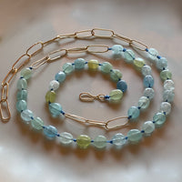 Extra Long Aquamarine and Paperclip Chain Necklace