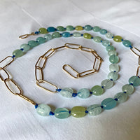 Extra Long Aquamarine and Paperclip Chain Necklace