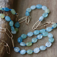Extra Long Aquamarine and Paperclip Chain Necklace