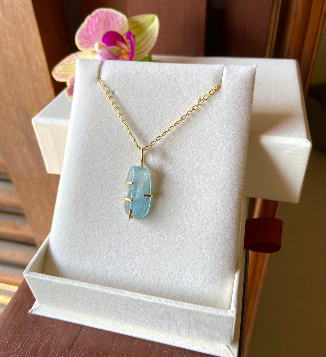 Brazilian Santa Maria Aquamarine Necklace Pendant, March Birthstone Necklace